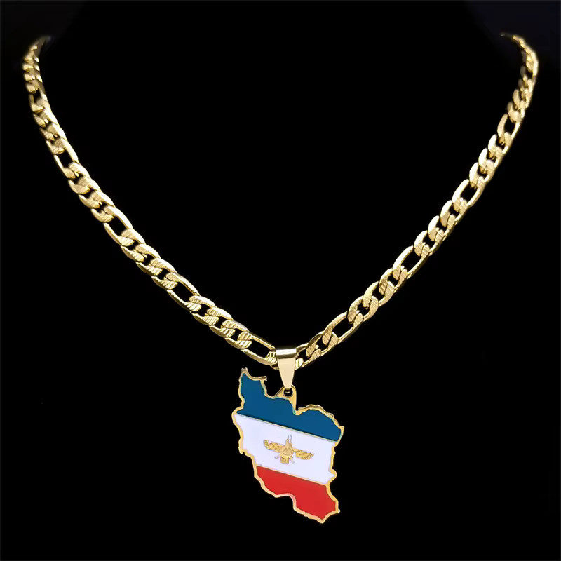 JYTF Halskette Iran Karte Nationalflagge, Edelstahl, Gold, Unisex - Bild 2