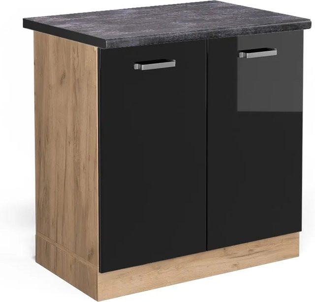 Vicco Spülenunterschrank R-Line in Schwarz Hochglanz und Goldkraft Eiche, Anthrazit, B: 80 cm, H: 81,6 cm, T: 60 cm - Bild 1