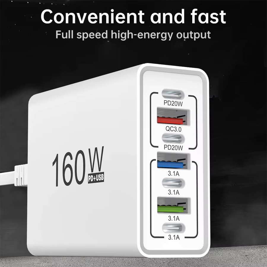 160W USB-Schnellladegerät mit PD und QC3.0 Typ-C Ladeadapter in Weiß für iPhone, Samsung und Xiaomi - Bild 5