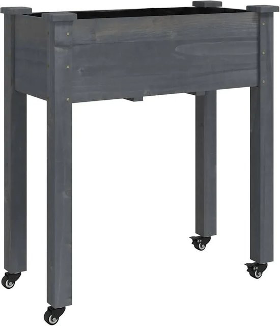 vidaXL Pflanzkübel mit Einsatz und Rollen aus Tannenholz in Grau, B/T/H: 71 x 37 x 80 cm - Bild 1