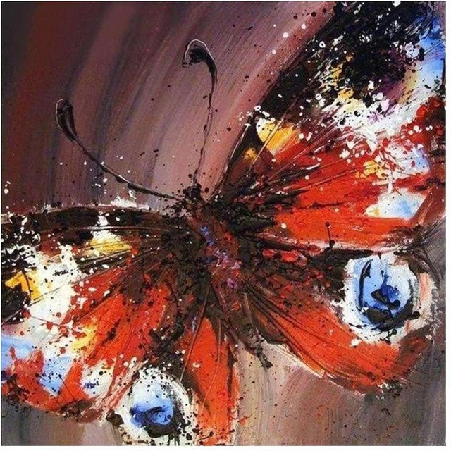 FIYO 5D Diamantstickerei Set Schmetterling in Grau und Multicolour, modernes Motiv mit Strasssteinen, B/H: 30 x 30 cm - Bild 1