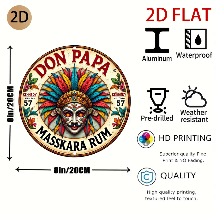 Don Papa Masskara Rum Metallwandkunstschild Potdemiel Retro-Karibik-Design in Mehrfarbig, Durchmesser: 20 cm - Bild 2