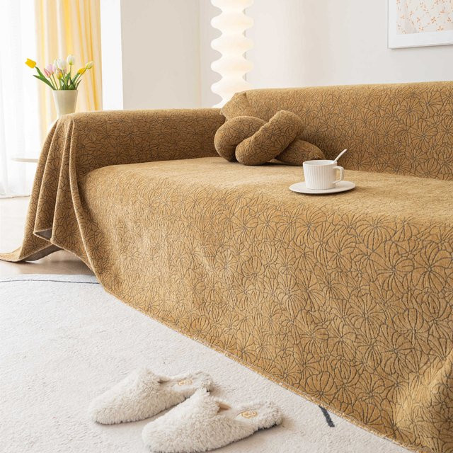 Wasserdichter und katzenkratzfester Sofaüberwurf aus Chenille in Gelb, B/H: 180 x 260 cm - Bild 1