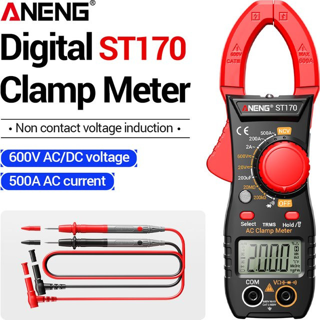 ANENG ST170 Digitales Zangenmessgerät Multimeter mit 500A AC-Strom, AC/DC-Spannung, NCV, Kapazität, Ohm und Dioden-Messfunktion in Gelb und Rot - Bild 1