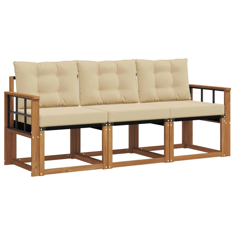 vidaXL Outdoor-Sofagarnitur 3-teilig aus Akazienholz mit Textilene und Kissen in Natur und Beige - Bild 2
