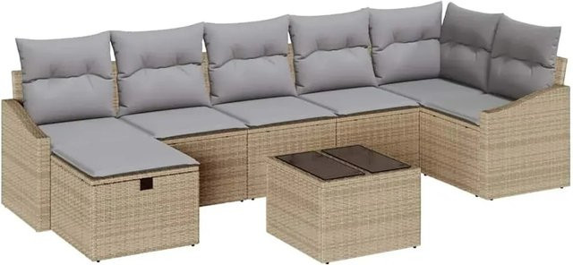 vidaXL Garten-Sofa-Set aus Polyrattan in Beige, 8-teiliges Lounge-Set mit Kissen für Garten, Terrasse und Balkon - Bild 1