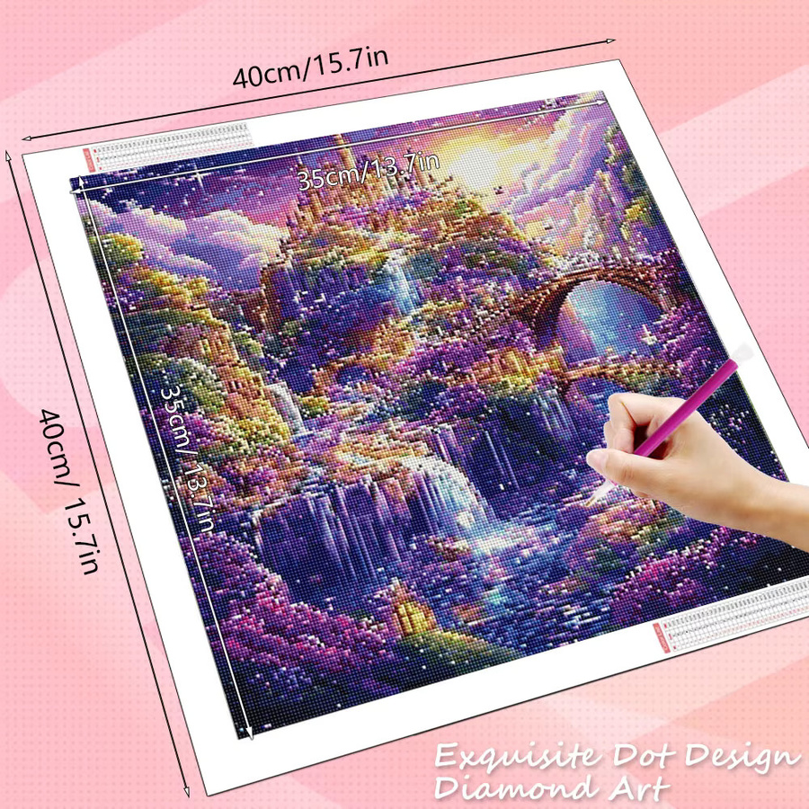 HUACAN Diamant-Stickerei Set Schloss und Wasserfall Landschaft als Mosaik-Bild in Multicolour, B/H: 20 x 20 cm - Bild 2