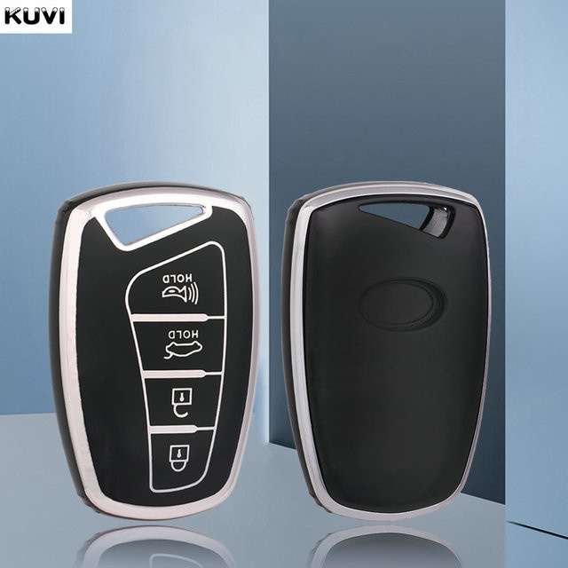 Kuvi TPU Schlüsselhülle für Hyundai Santa Fe Sport, ix45, Equus, Genesis G80 und Azera (2013-2016) in Schwarz - Bild 1
