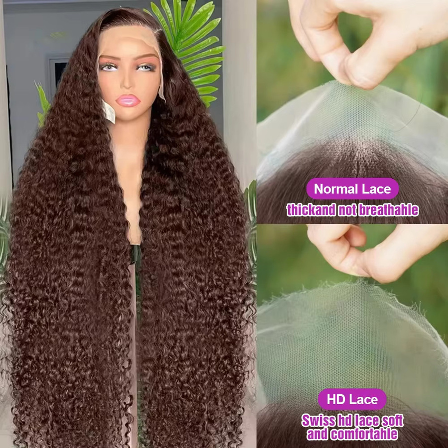 Luxexuan Perücke, Deep Wave, Schokoladenbraun, Echthaar, Damen - Bild 4