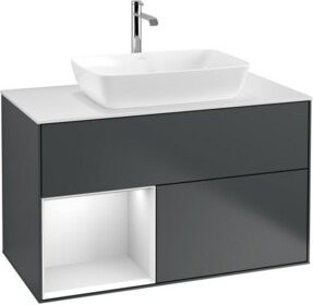 V&B Waschtischunterschrank Finion 100 mit Wandbeleuchtung in Weiß lackiert, B/T/H: 100 x 50,1 x 50,1 cm - Bild 1