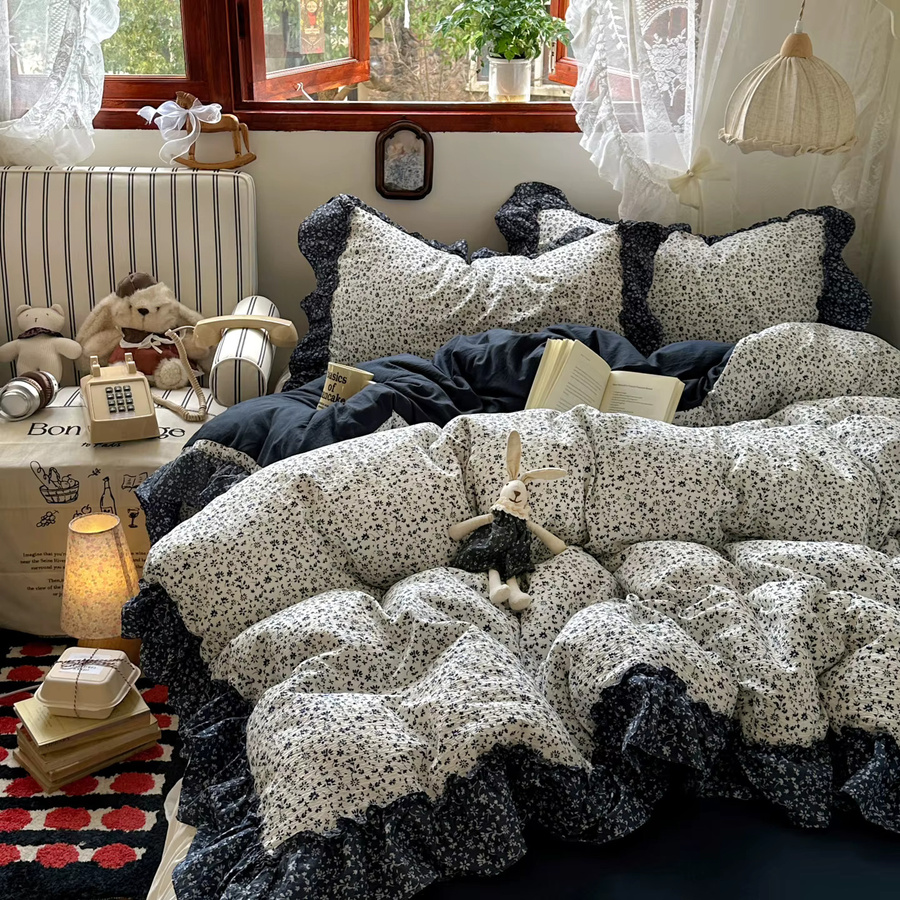 Beiwoer Bettwäsche-Set Vintage Blumen mit Spitze und Rüschen, Mehrfarbig, B/H: 150 x 200 cm - Bild 3