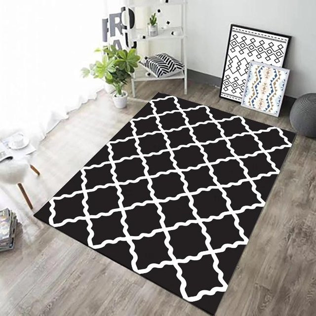 Karpetti Bereichsteppich mit geometrischem Gittermuster in Schwarz-Weiß, rutschfest und waschbar, B/T: 60 x 40 cm - Bild 1