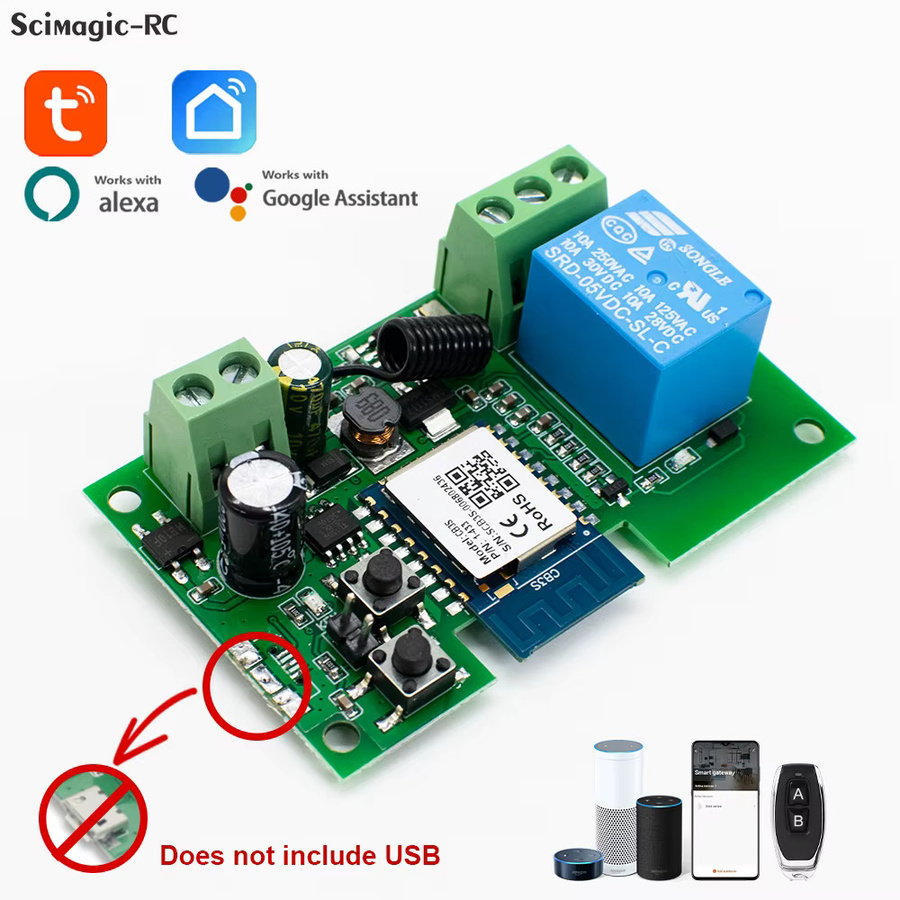 Tuya Smart Wifi Licht Controller 1-Gang Relais mit 433 RF Empfänger für Tor und Garage, kompatibel mit Tuya App, 7-32V 85-250V, 10A - Bild 2