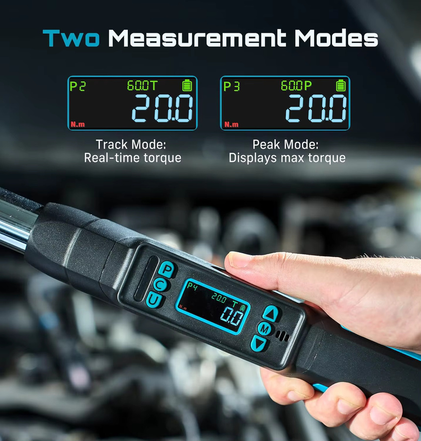 Seesii D2-Lite Digitaler Drehmomentschlüssel 3/8 Zoll in Schwarz mit LCD-Display, 220 Nm und Echtzeit- sowie Spitzenmodi - Bild 5