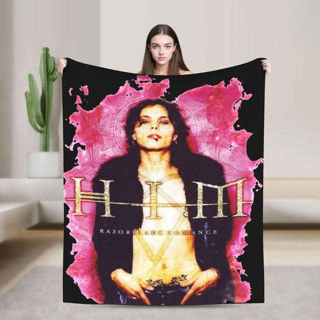 Him Band Flanell Überwurfdecke Ville Valo Design, Super Warme Tagesdecke aus Polyester, B/B: 150 x 200 cm - Bild 1