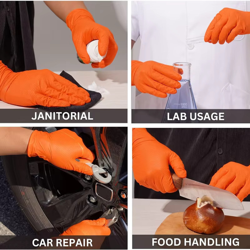 YUMARCH Einweg Nitrilhandschuhe in Orange mit diamantstrukturiertem Griff, 8 Mil robuste Arbeitshandschuhe für Industrie und Mechaniker, Größe L - Bild 5
