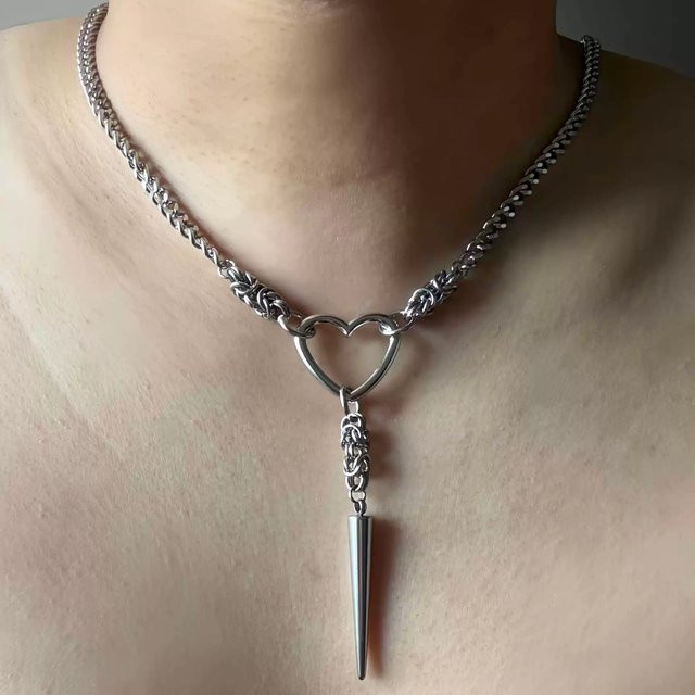 imixlot Halskette, Nieten-Herzanhänger, Metall, Silber, Unisex - Bild 1