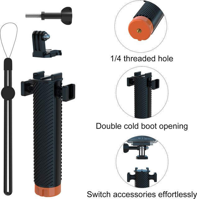 Sheingka Schwimmender Handgriff in Schwarz für Insta360 X5 X4 X3 X2, GoPro Hero13 12 11 10 9 und DJI Action6 5 Zubehör - Bild 1
