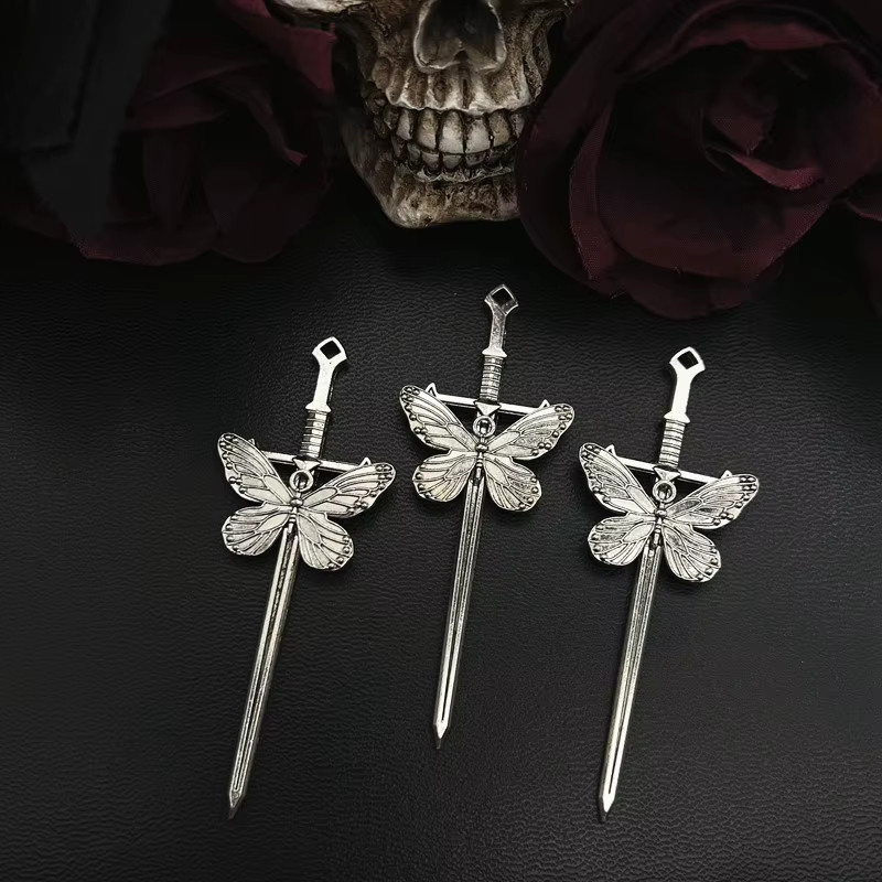 LKLRYWBD Charms Anhänger, Schmetterling, Schwert, Legierung, Silber, 28*78 mm - Bild 2