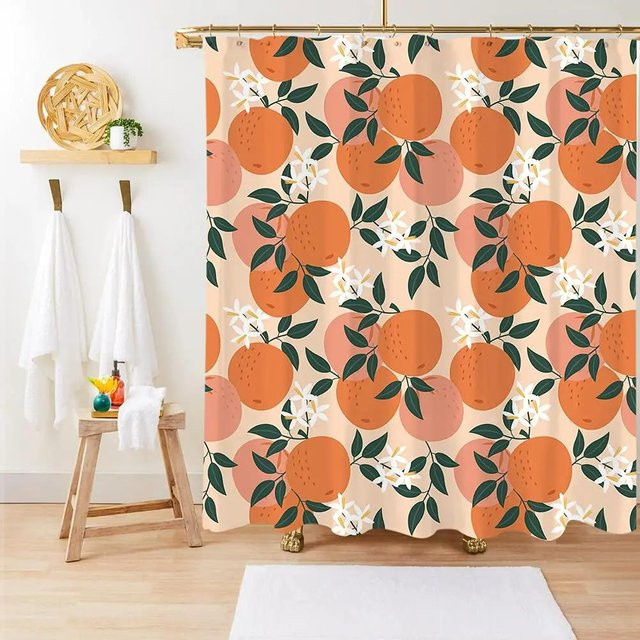 Wasserdichter Duschvorhang mit Zitrusfrucht-Muster in Orange von Household supplies MH, Breite: 150 cm, Höhe: 180 cm - Bild 1