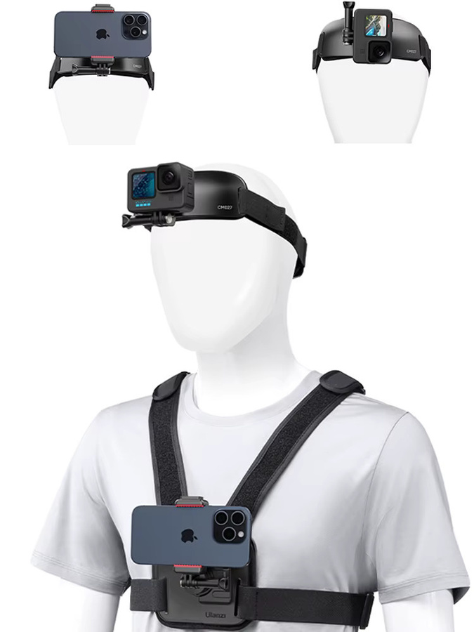 Ulanzi CM027 Brust- und Kopfband-Halterung in Schwarz für iPhone 15, iPhone 14, GoPro, Insta360 X3 und DJI Osmo Action 3 - Bild 3