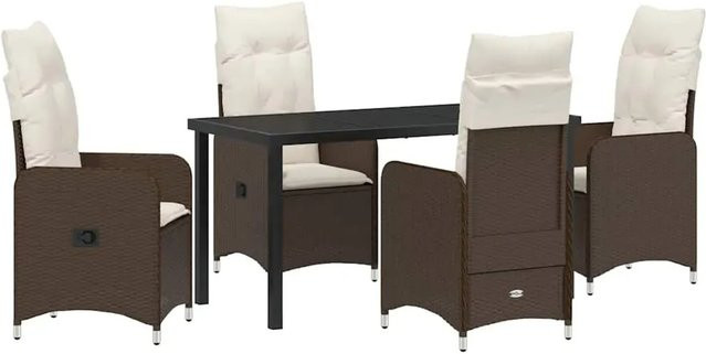 vidaXL 5-teiliges Gartentischset aus Poly Rattan in Braun mit Kissen und pulverbeschichtetem Stahlgestell - Bild 1