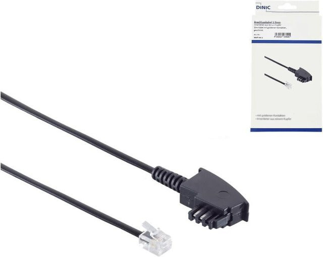 DINIC Telefonkabel TAE-F auf Westernstecker 6P4C, 4-polig belegt, Schwarz - Bild 1