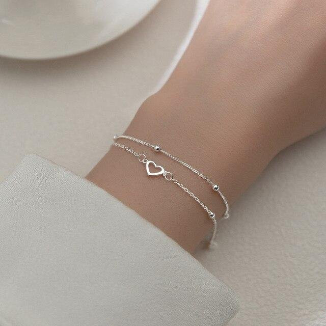 Xiyanike Armband, doppeltes Liebesherz, hohle runde Perlen, Damen, gray - Bild 1