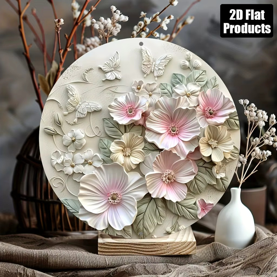 Rundes dekoratives Metallschild Potdemiel mit floralem Blumenmotiv, Durchmesser: 20 cm, Mehrfarbig - Bild 4