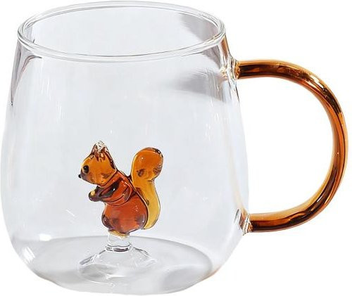Jiangjunxi Handgefertigtes Glas Trinkglas mit Eichhörnchen-Pflanzenform und buntem Henkel, Transparent - Bild 1