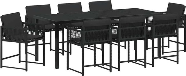 vidaXL Garten Essgruppe 9-teilig aus Poly-Rattan und Stahl in Schwarz mit Glasplatte - Bild 1