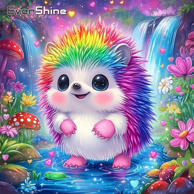 EverShine Tier-Diamantmosaik Igel mit Blumen und Wasserfall als Vollbohrer-Malerei in Mehrfarbig - Bild 1