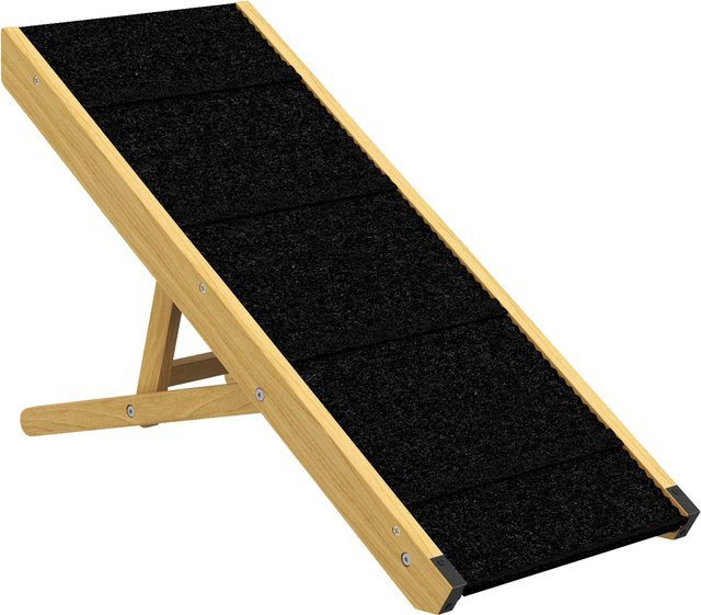 PawHut Hunderampe klappbar und höhenverstellbar aus Kiefernholz, rutschfeste Einstiegshilfe für kleine und mittelgroße Hunde, Farbe: Natur, B/T/H: 83,5 x 35 x 47,5 cm - Bild 1
