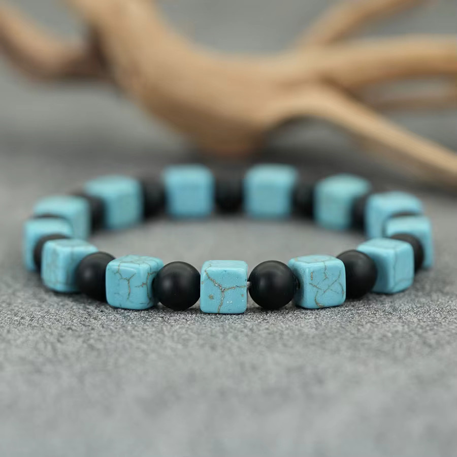 diffone Armband, Türkisfarben, Perlen, Lava, Onyx, Howlith, Herren - Bild 2