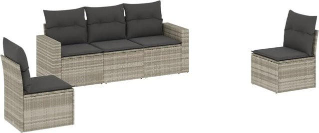 vidaXL 5-tlg Garten-Sofagarnitur in L-Form aus PE-Rattan in Hellgrau mit UV-beständigen Kissen und pulverbeschichtetem Stahlgestell - Bild 1