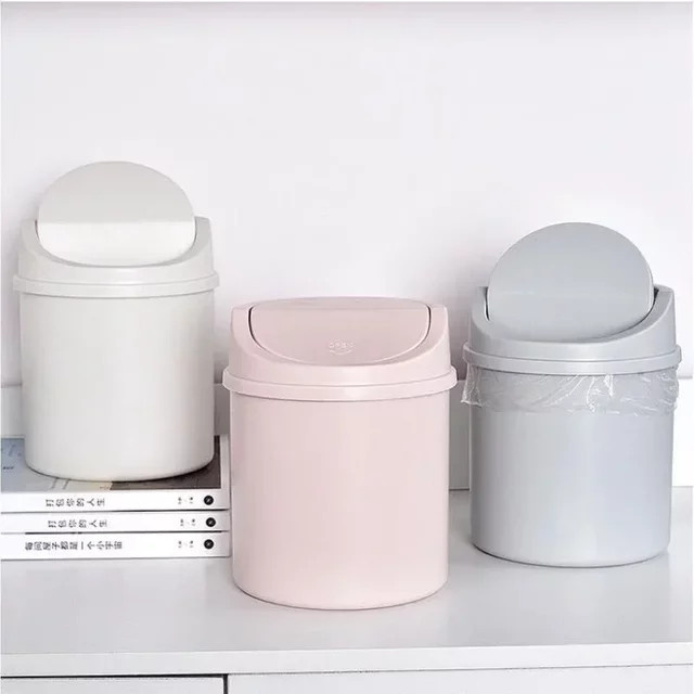 Mini-Desktop-Mülleimer mit Klappdeckel aus Kunststoff in Pink, ideal als Abfallbehälter-Organizer für Schreibtisch, Büro oder Badezimmer - Bild 1
