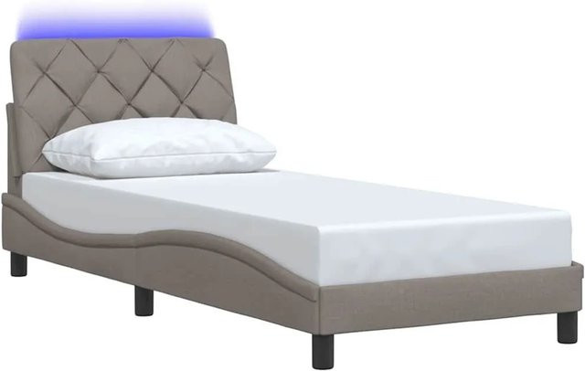 vidaXL Bettgestell mit LED-Beleuchtung und USB-Anschluss in Taupe, Breite: 90 cm, Länge: 190 cm - Bild 1