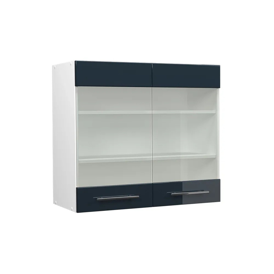 Vicco Glashängeschrank Fame-Line Küchenschrank mit Glastüren in Weiß und Dunkelblau Hochglanz, Breite: 80 cm - Bild 3