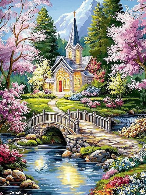 Momoart DIY-Diamant-Malerei Landschaft Garten als Mosaik-Stickerei in Multicolour, B/H: 30 x 20 cm - Bild 1