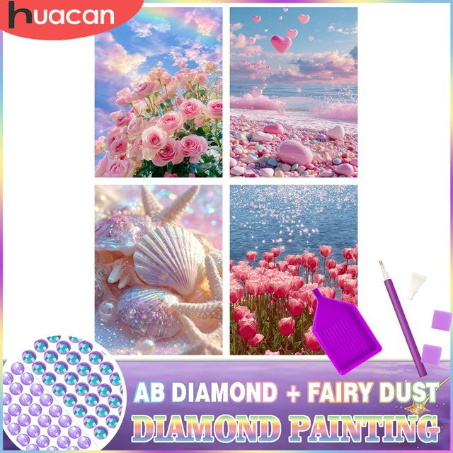 HUACAN Diamant-Gemälde Rosenblüten-Feenstaub Mosaik-Set mit runden Diamanten in Multicolour, B/H: 30 x 20 cm - Bild 1