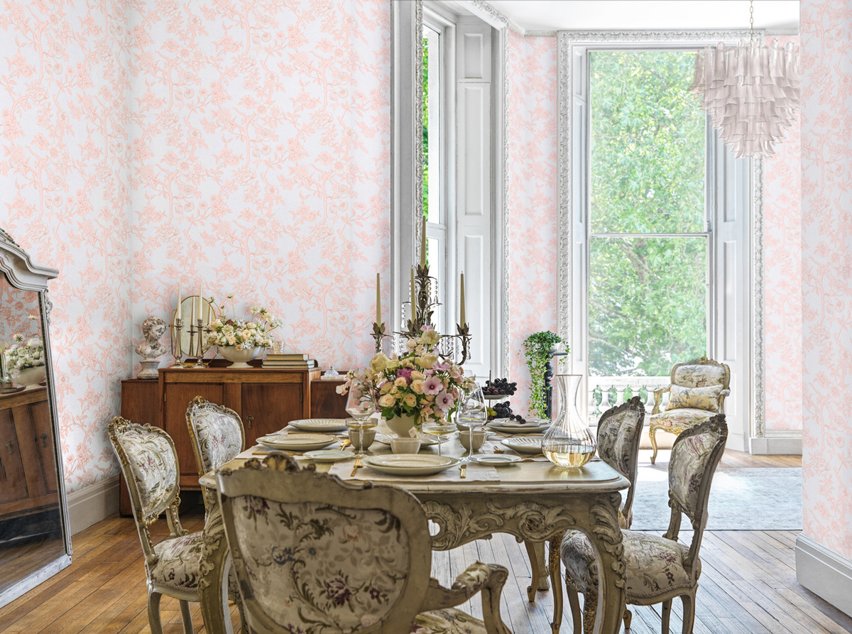 Cole & Son Tapete Paradise Tree in Blau und Rosa mit botanischem Floral-Design als Non-Woven Rolle - Bild 1