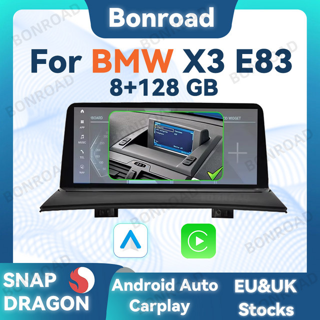 BONROAD Multimedia Radio für BMW X3 E83 (2004-2009) mit kabellosem CarPlay, Android Auto, GPS und Bluetooth in Schwarz - Bild 1