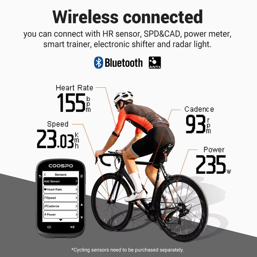 COOSPO CS500 GPS Fahrradcomputer mit Bluetooth und ANT+ in Schwarz - Bild 2