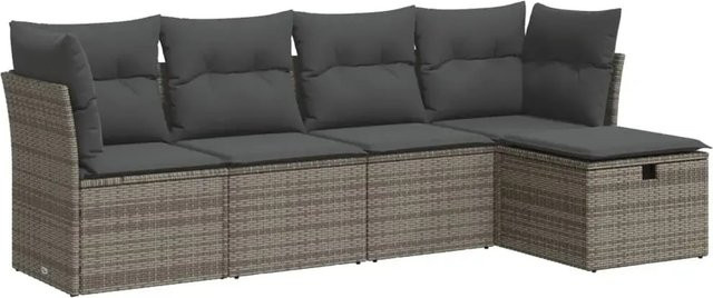 vidaXL 5-tlg. Garten-Sofagarnitur in L-Form aus Poly Rattan mit Kissen in Grau - Bild 1