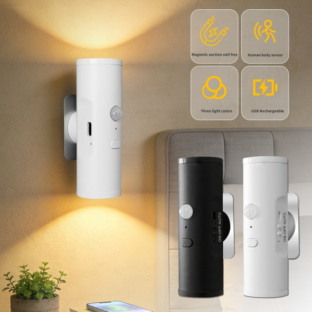 MeeToo LED-Nachtlicht mit Bewegungssensor, dimmbare magnetische Wandlampe in Weiß für Flur, Treppe und Schlafzimmer - Bild 1