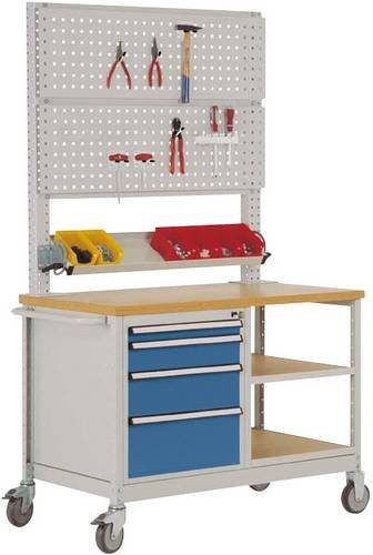Manuflex MW2033.0002 Mobile Werkbank mit Lochwand in Grau und Blau, Stahl und Holz, B/T/H: 113,5 x 78,0 x 59,0 cm - Bild 1