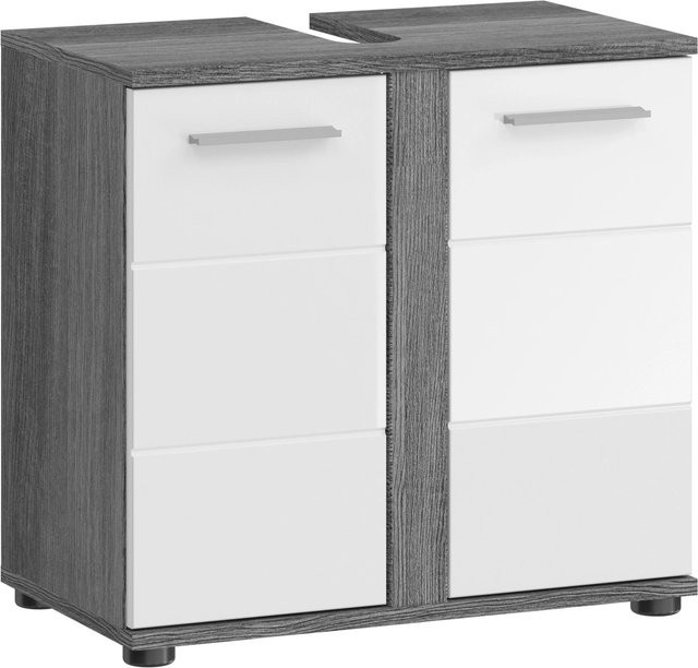 Waschbeckenunterschrank xonox.home Blake Hochglanz Weiß und Silber, B/H/T: 60 x 57 x 34 cm - Bild 1