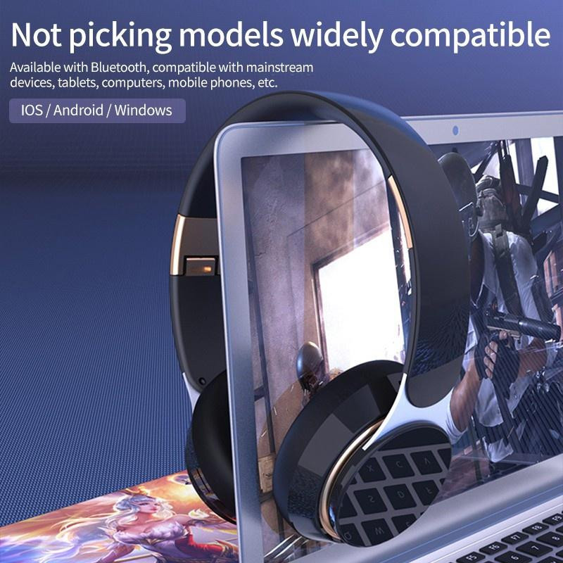 JQIQLY Kabelloser Bluetooth 5.0 Over-Ear Kopfhörer mit HD-Mikrofon und TF-Kartenslot in Schwarz - Bild 2