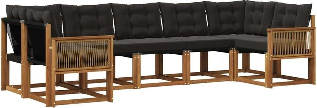 vidaXL Outdoor-Sofagarnitur L-Form aus massivem Akazienholz mit 7 Kissen in Natur und Schwarz - Bild 1