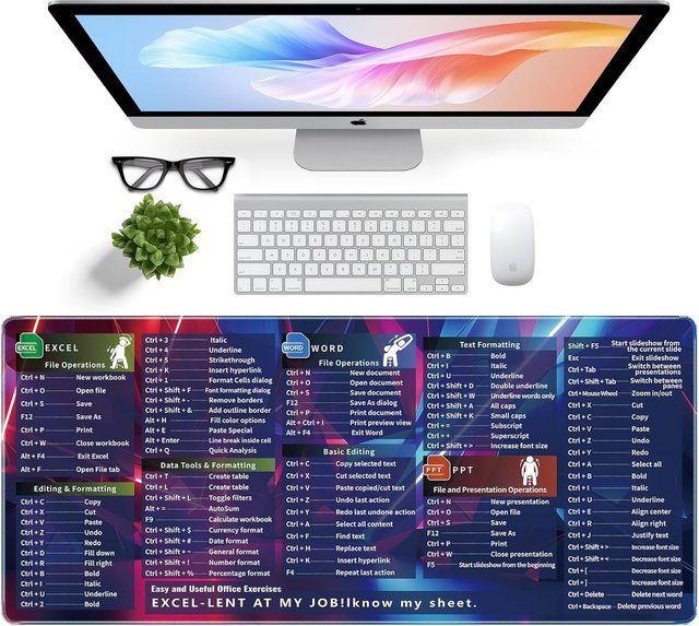 YSAGi Extra großes Excel-Mauspad mit Tastatur-Verknüpfungen, Breite: 90 cm, Tiefe: 40 cm - Bild 1
